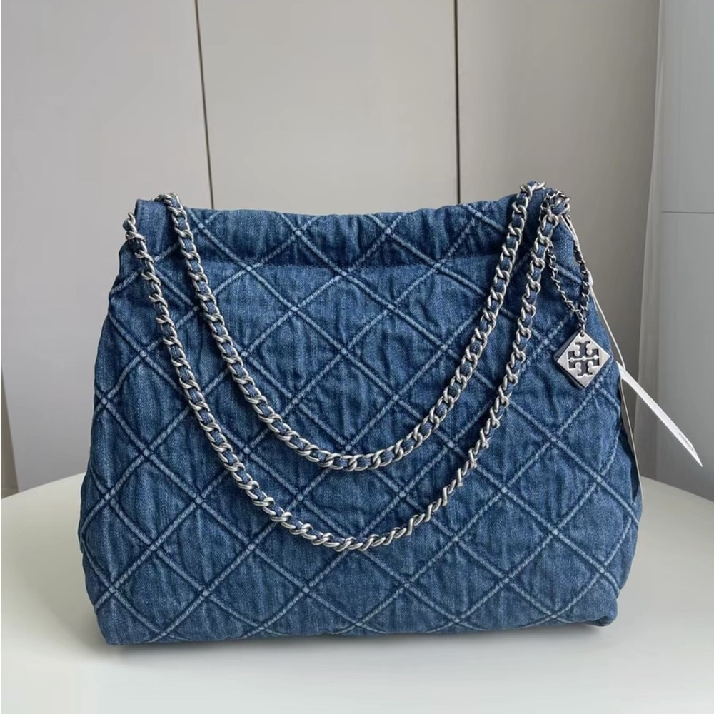 Tory Burch Silver and Navy Logo Accent